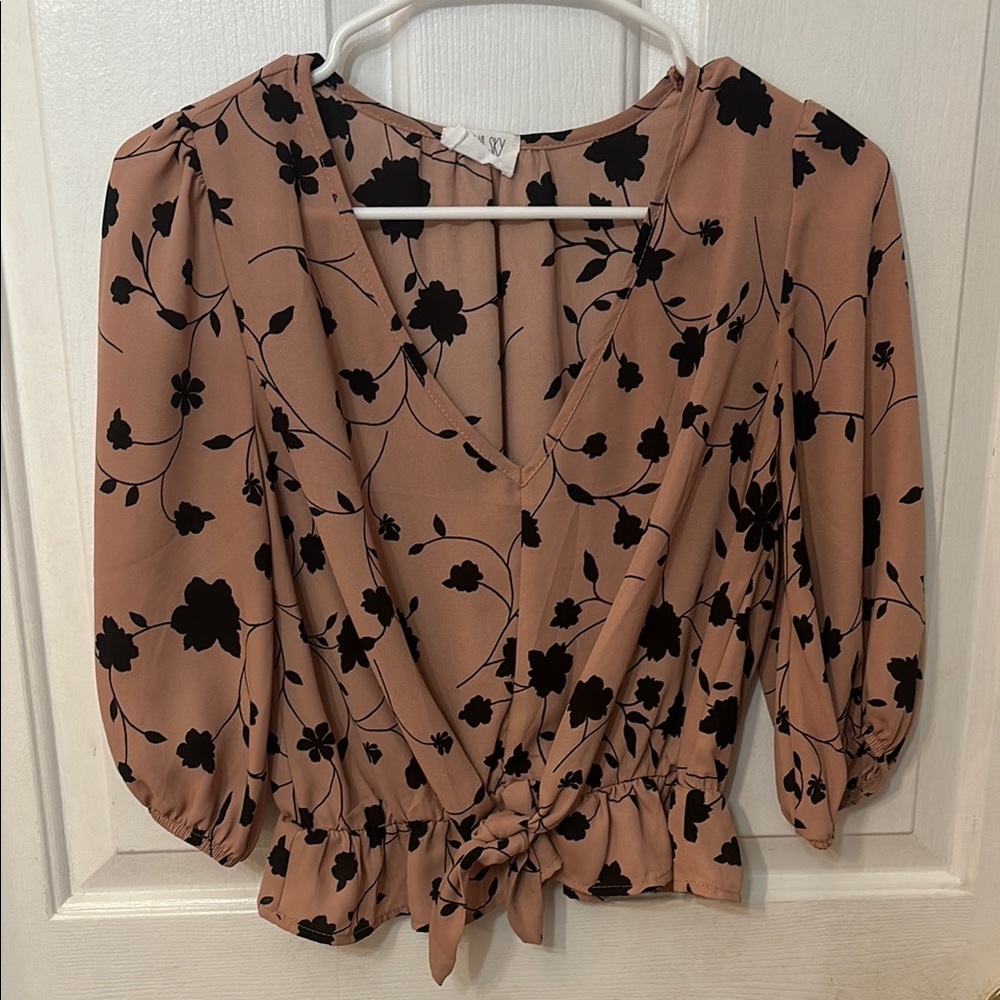 Sienna Sky Pink Wrap Peplum Blouse 3/4 Sleeve